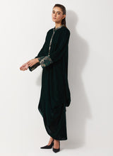 Bottle Green Velvet Cowl Dress Embellished With Sequin Embroidery