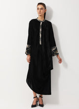 Black Velvet Cowl Dress Embellished With Sequin Embroidery