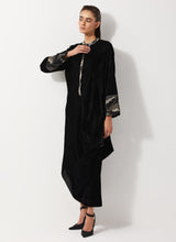 Black Velvet Cowl Dress Embellished With Sequin Embroidery