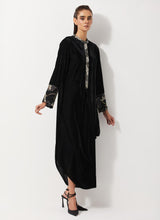 Black Velvet Cowl Dress Embellished With Sequin Embroidery