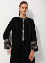 Black Velvet Cowl Dress Embellished With Sequin Embroidery