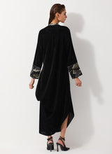 Black Velvet Cowl Dress Embellished With Sequin Embroidery