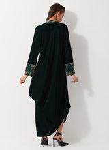 Bottle Green Velvet Cowl Dress Embellished With Sequin Embroidery