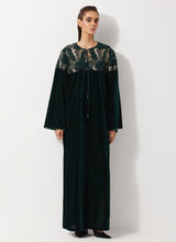 Bottle Green Embellished Floor Length Dress