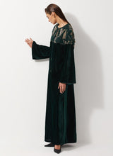 Bottle Green Embellished Floor Length Dress