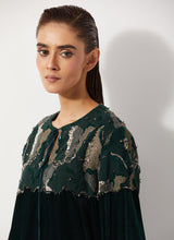 Bottle Green Embellished Floor Length Dress