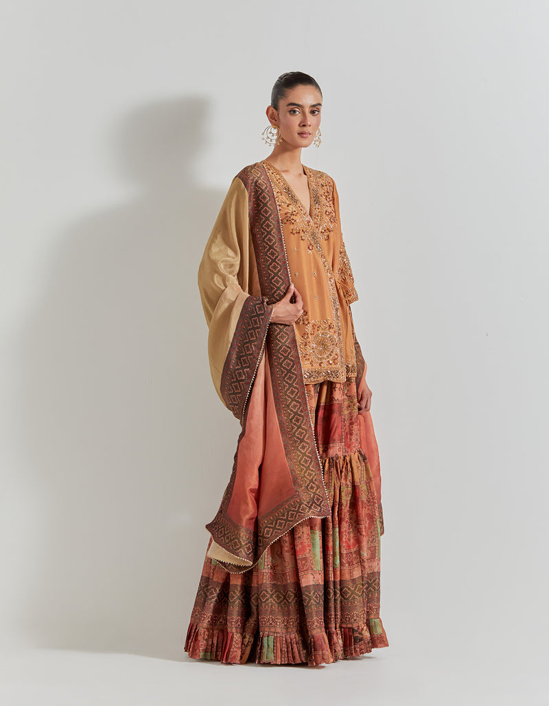 Spicy Glam Wrap Kurti Paired With Viscose Tissue Sharara And Dupatta