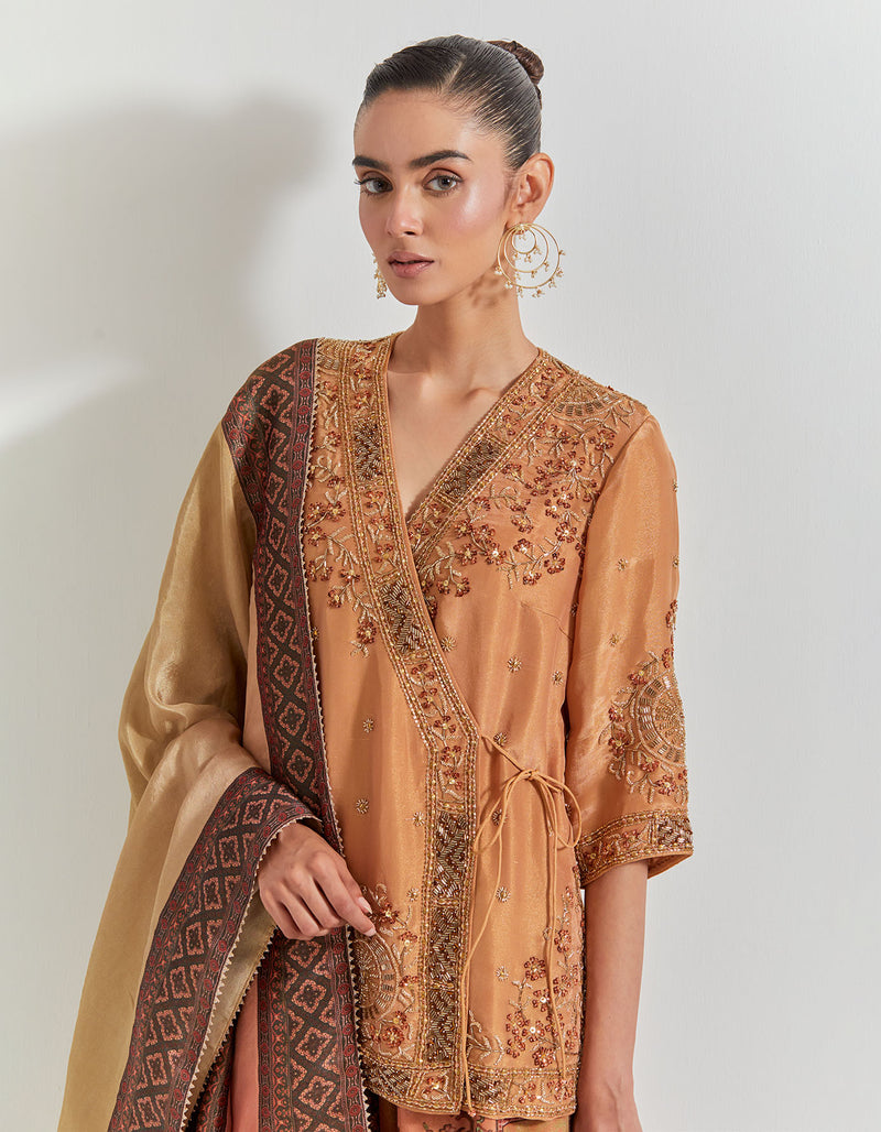 Spicy Glam Wrap Kurti Paired With Viscose Tissue Sharara And Dupatta