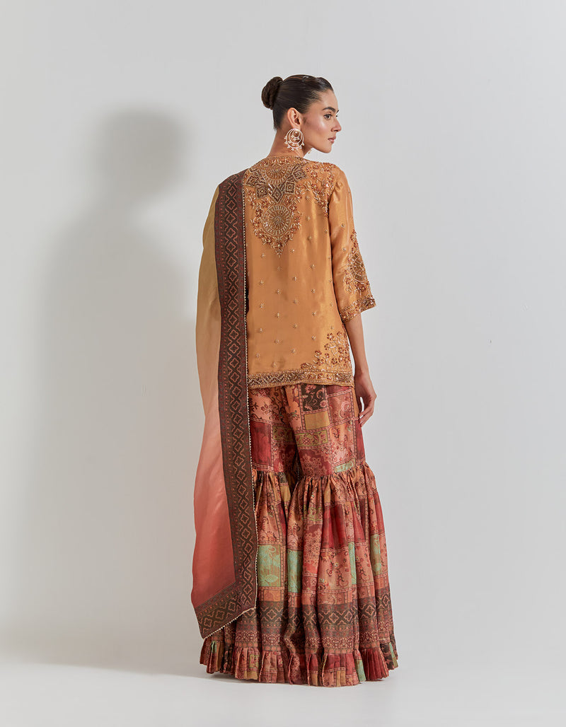 Spicy Glam Wrap Kurti Paired With Viscose Tissue Sharara And Dupatta