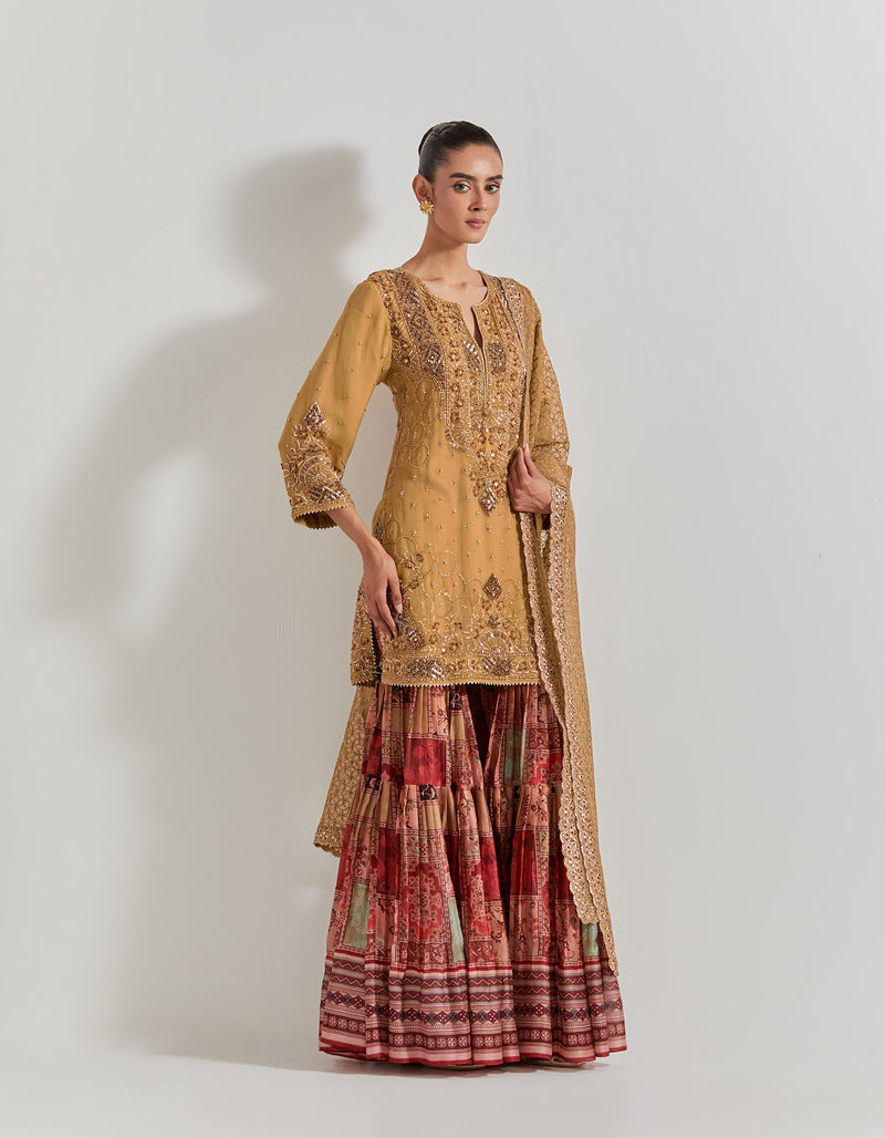 Spicy Glam Pleated Sharara Paired With Hand Embellished Kurti And Dupatta