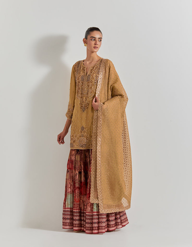 Spicy Glam Pleated Sharara Paired With Hand Embellished Kurti And Dupatta
