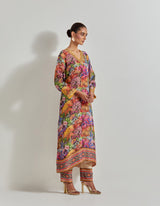 Multicolour Florika Printed Tissue Chanderi Kurta Set With Embellished Neckline Cuff