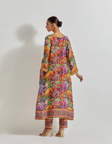 Multicolour Florika Printed Tissue Chanderi Kurta Set With Embellished Neckline Cuff