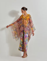 Multicolour Florika Crinkle Drape Dress Paired With Printed Kaftan Top