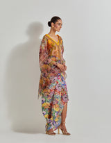 Multicolour Florika Crinkle Drape Dress Paired With Printed Kaftan Top