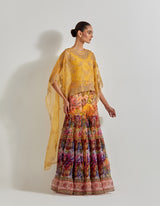 Multicolour Florika Organza Printed Sharara Paired With Organza Hand Embellished High Low Cape