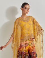 Multicolour Florika Organza Printed Sharara Paired With Organza Hand Embellished High Low Cape