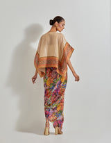 Multicolour Florika Printed Drape Skirt Paired Withm Tissue Chanderi Kaftan Top