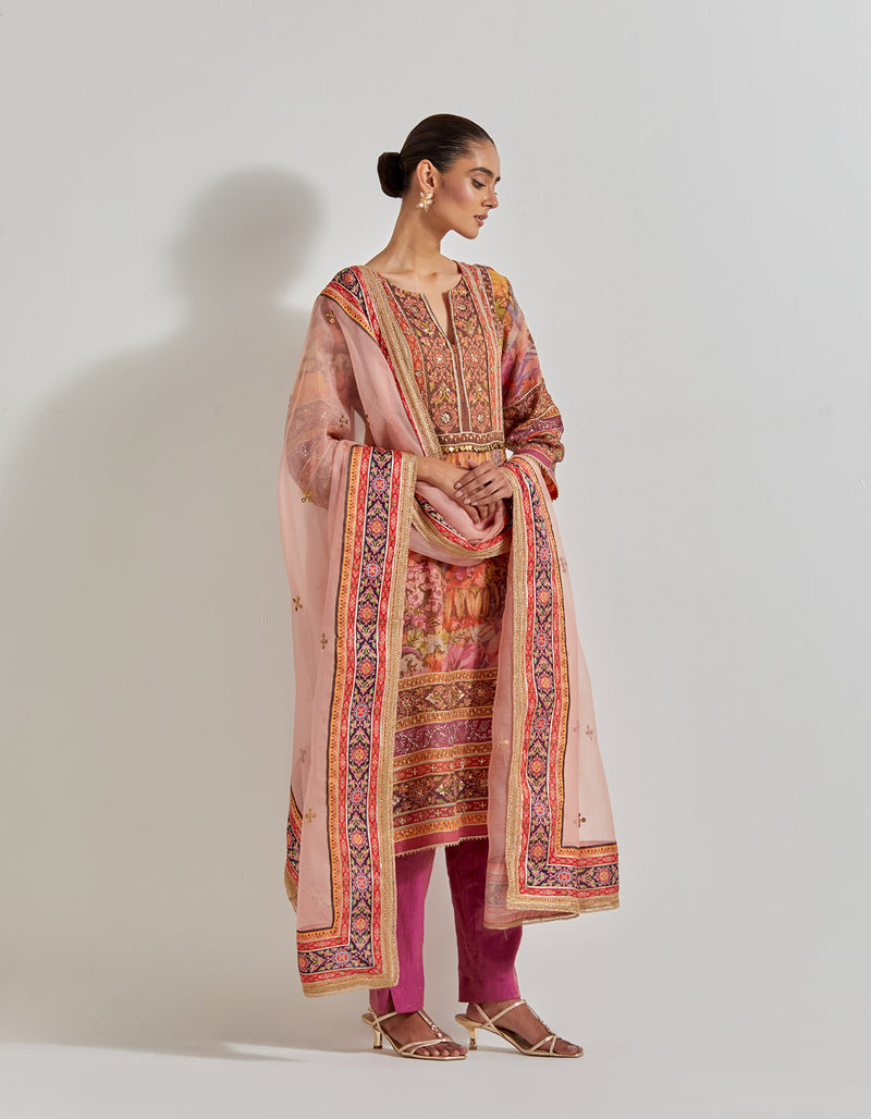 Multicolour Florika Printed And Hand Embellished Kurta Set