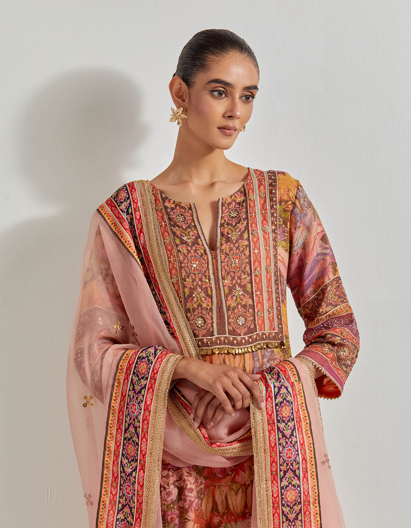 Multicolour Florika Printed And Hand Embellished Kurta Set