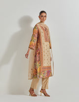 Beige Florika Printed And Hand Embellished Kurta Set