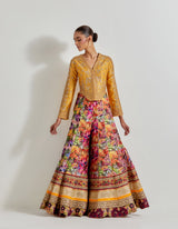 Multicolour Florika Printed Pants Paired With Chanderi Silk Hand Embellished Jacket