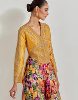 Multicolour Florika Printed Pants Paired With Chanderi Silk Hand Embellished Jacket