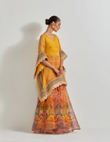 Multicolour Florika Organza Printed Sharara Paired With Organza Kaftan Tunic