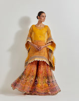 Multicolour Florika Organza Printed Sharara Paired With Organza Kaftan Tunic