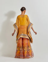 Multicolour Florika Organza Printed Sharara Paired With Organza Kaftan Tunic