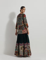 Velveteen Patch Work Embroidered Jacket And Skirt