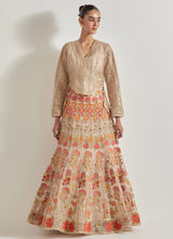 Nude Pink Gota High Low Peplum Jacket Paired With Embroidred Skirt In Organza