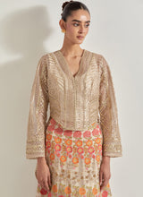 Nude Pink Gota High Low Peplum Jacket Paired With Embroidred Skirt In Organza