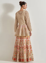 Nude Pink Gota High Low Peplum Jacket Paired With Embroidred Skirt In Organza