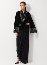 Black Velvet Embellished Jacket With Flared Sleeves