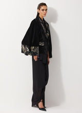 Black Velvet Embellished Jacket With Flared Sleeves