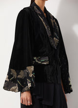Black Velvet Embellished Jacket With Flared Sleeves