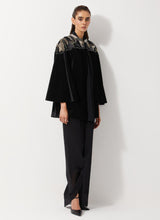 Black Velvet Embellished Jacket With Cape Sleeves