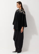 Black Velvet Embellished Jacket With Cape Sleeves