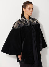 Black Velvet Embellished Jacket With Cape Sleeves