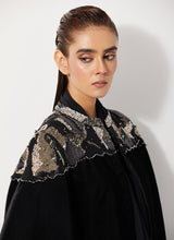 Black Velvet Embellished Jacket With Cape Sleeves