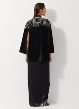 Black Velvet Embellished Jacket With Cape Sleeves