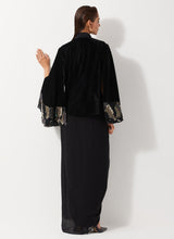 Black Velvet Embellished Jacket With Flared Sleeves