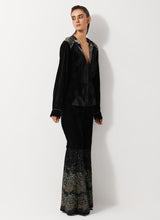 Black Peplum Velvet Jacket Paired With Flared Embroidery Trouser