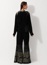 Black Peplum Velvet Jacket Paired With Flared Embroidery Trouser
