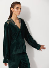 Bottle Green Peplum Velvet Jacket Paired With Flared Embroidery Trouser