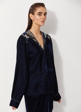 Navy Blue Peplum Velvet Jacket Paired With Velvet Cowl Skirt