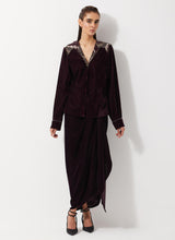 Burgandy Velvet Peplum Jacket Paired With Velvet Drape Skirt