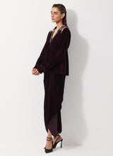 Burgandy Velvet Peplum Jacket Paired With Velvet Drape Skirt