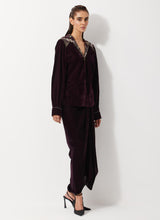 Burgandy Velvet Peplum Jacket Paired With Velvet Drape Skirt